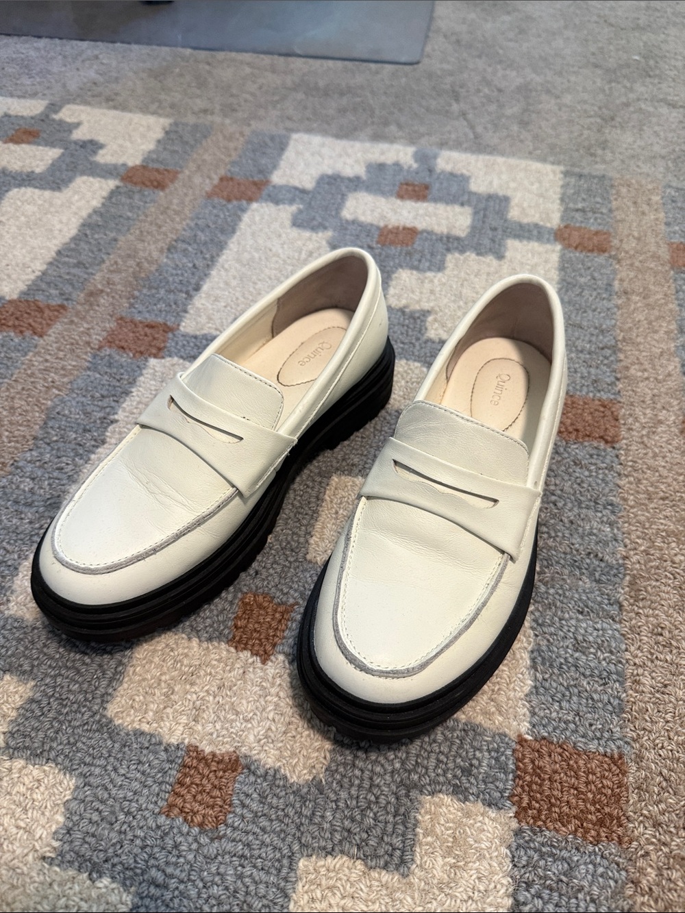 Quince Italian Leather Lug Sole Loafer Bone Size 7